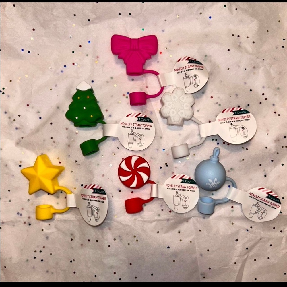 Holiday straw toppers, 1 of each (6 total)